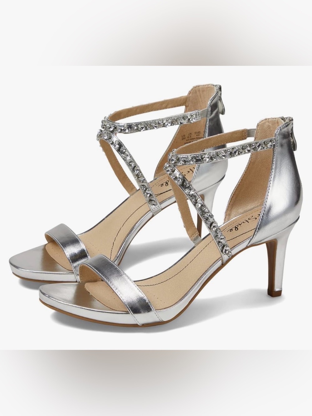 LifeStride Silver Jeweled Strap Heels- US 8 Wide Width
